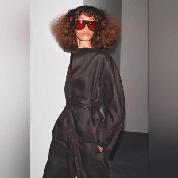 Zara Dark Brown Women's Blazer with Belt - Picture 6 of 9